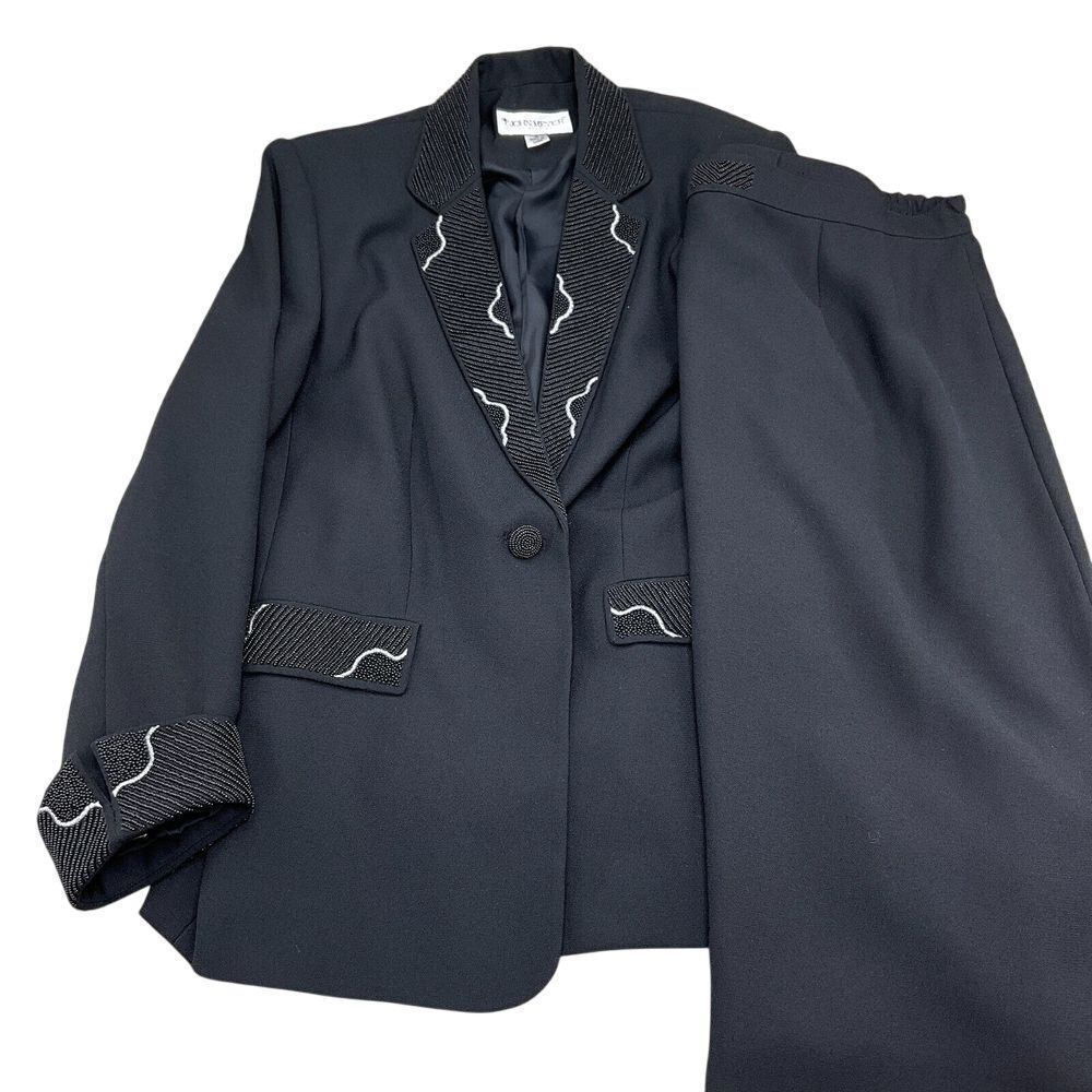 John Meyer Skirt Suit Women 12/30W x 26L Black Bead Collar Cuffs Formal Wedding
